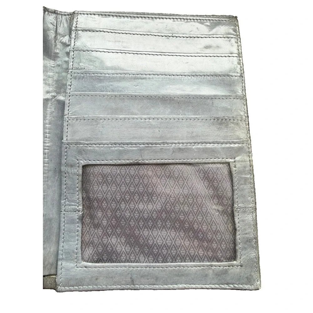 vintage genuine Gray Eel skin leather Bifold Large Wallet Passport Wallet Mens